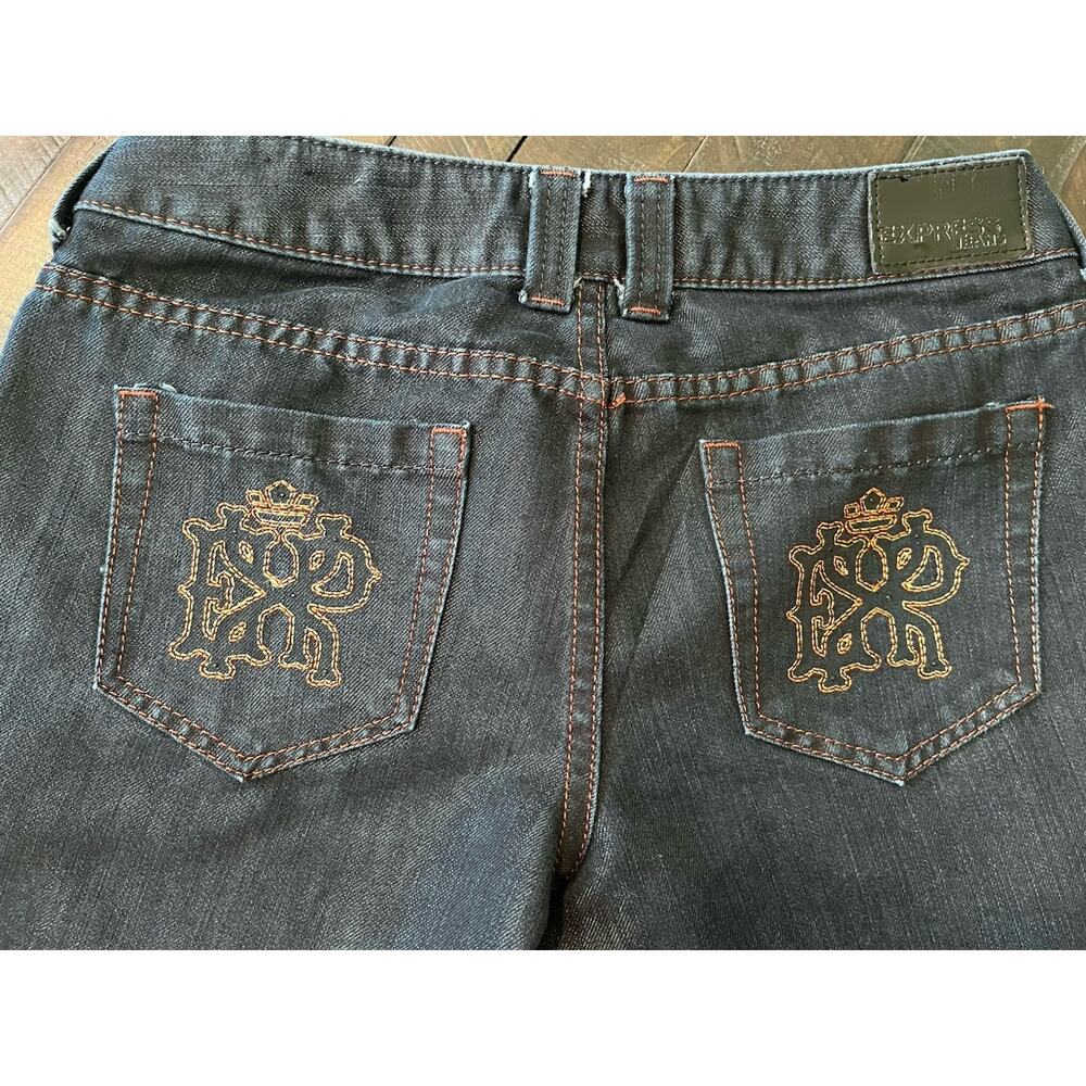 Express Jeans Stella Boot Cut Low Rise Dark Wash Stretch Shimmery Women's 8 Y2K